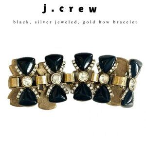 J. Crew Black, Gold, & Rhinestone Bow Link Bracelet